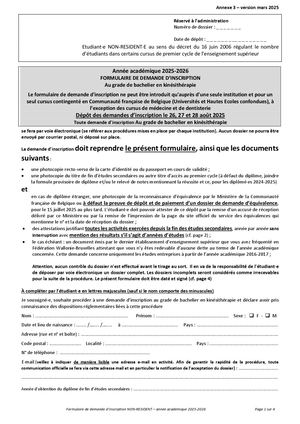 Formulaire de demande d'admission Kiné NR