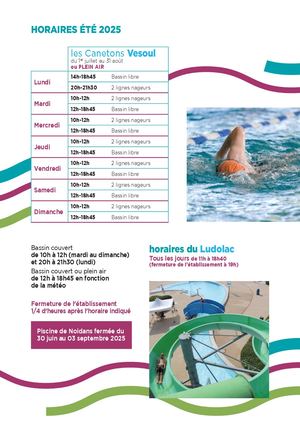 Horaires Piscine Ete 2025