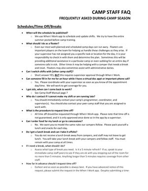 Camp Staff FAQ