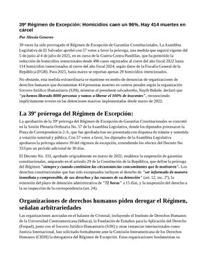 39º Régimen De Excepción Homicidios Bajan Un 96%, Hay 414 Muertes En Cárcel