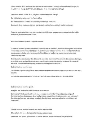 Lettre ouverte de la famille et des ami.es de Gabriel Bée