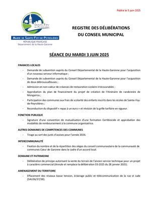 Registre séance Conseil municipal du 3 Juin 2025