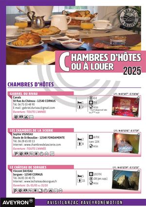 Livret Chambre d'hôte et à louer 2025/ Hébergements Larzac & Vallées
