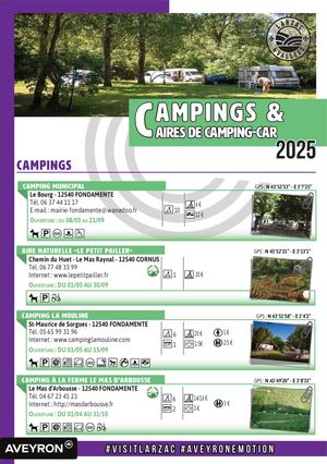 Livret Camping Aires Camping-cars 2025 / Hébergements Larzac & Vallées