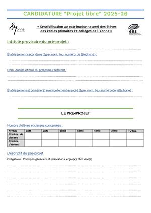 Candidature Projet libre