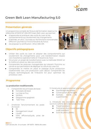 Fiche formation Green Belt Lean Manufacturing 5 0