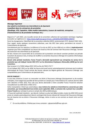 Cp Cgtspectacle Aux Salarié·es Technicien·nes Intermittent·es Du Spectacle
