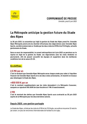 Stade des Alpes : La Métropole anticipe la gestion en régie