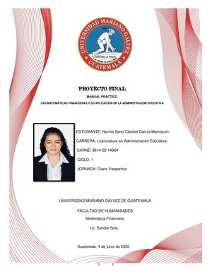 Tarea 16 Proyecto Final Matemática Financiera Licenciatura Umg