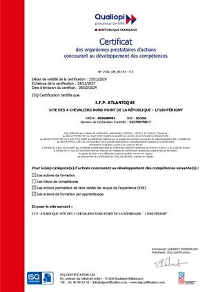 Certificat Qualiopi I F P Atlantique 2411 Cn 05143