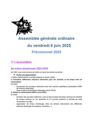PaQ'la Lune Prévisionnel des activités 2025 et budget 2026