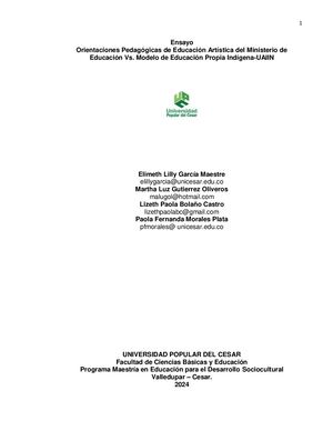 Orientaciones Pedagogicas De Educacion Artistica Del Ministerio De Educación Nacional Vs Modelo De Educacion Propia Indigena Uaiin