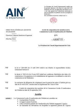Arrêté De Composition Des Membres De La Commission Locale D'amélioration De L'habitat