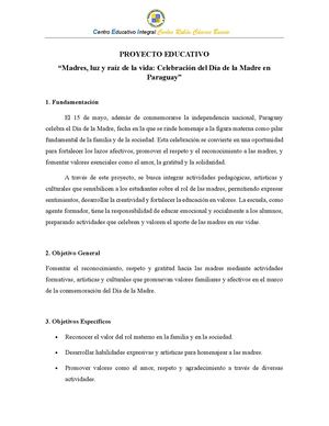 Proyecto Educativo Día De Madre Del 15 De Mayo
