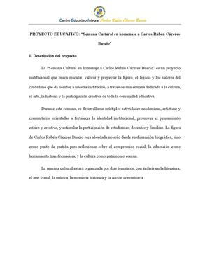 Proyecto Educativo Semana Cultural Buscio