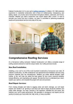 Calbeck Construction LLC – Premier Roofing Contractor in Littleton, CO