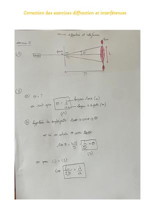 Correction Des Exercices Diffraction Et Interférences