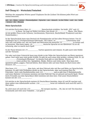 Ifs Bonn: Gratis-DaF-Übung A1: Wortschatz – "Meine Sprachschule"