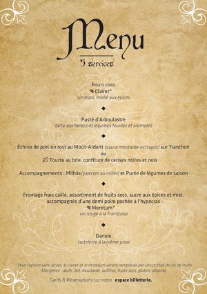 Menu - Banquet Médiéval