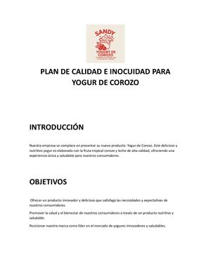 Plan De Calidad E Inocuidad Para Yogur De Corozo 1