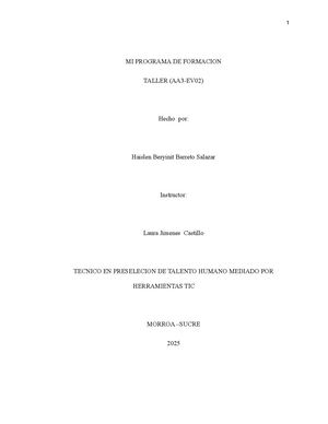 Taller Mi Programa De Formacion