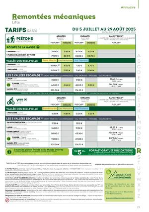 Tarifs des remontées mécaniques - Été 2025