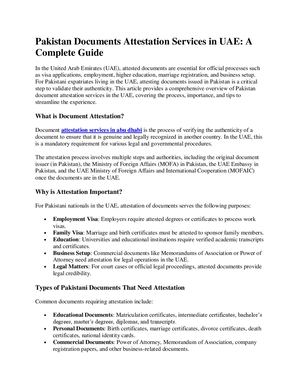 Pakistan Documents Attestation Services In Uae