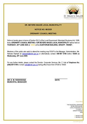 Beyers Naude Print Advert Notice - Council Meeting