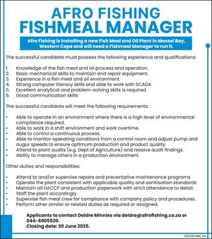Afro Fishing Vacancy - Fishmeal Manager