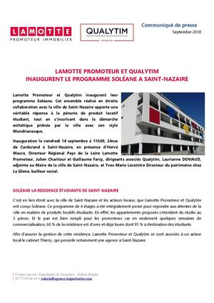 Lamotte et Qualytim inaugurent le programme Soléane à Saint-Nazaire - 14 septembre 2018