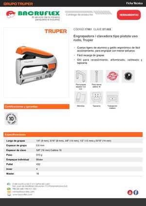 Engrapadora / clavadora tipo pistola uso rudo, Truper Bacruflex 17981
