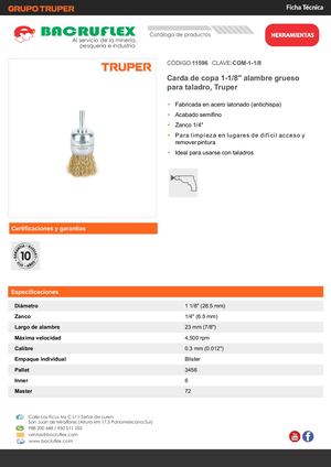 Carda de copa 1-1/8" alambre grueso para taladro, Truper Bacruflex 11596