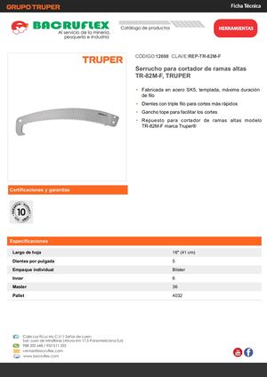 Serrucho para cortador de ramas altas TR-82M-F, TRUPER Bacruflex 12698