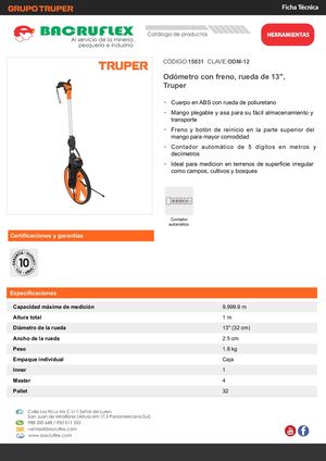 Odómetro con freno, rueda de 13", Truper Bacruflex 15831