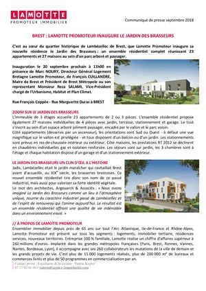 Lamotte Promoteur inaugure Le Jardin des Brasseurs à Brest - 20 septembre 2018