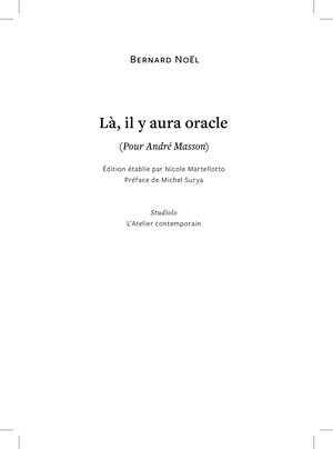 Là, Il Y Aura Orcacle (Pour André Masson)