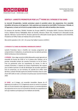 Lamotte pose la première pierre de L'Atriode et du Sand à Gentilly - 26 septembre 2018