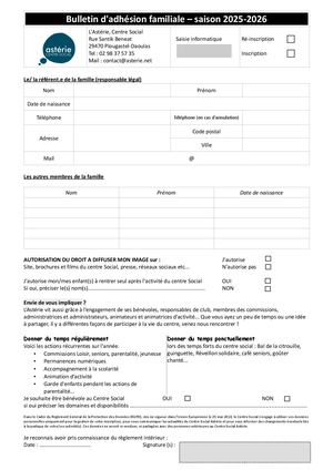 Fiche Adhesion 2025 2026