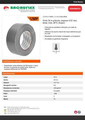 Cinta 30 m p/ducto, espesor 0.27 mm, temp. máx. 90°C, Expert Bacruflex 10933