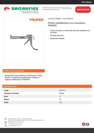 Pistola calafateadora con cremallera, TRUPER Bacruflex 101400