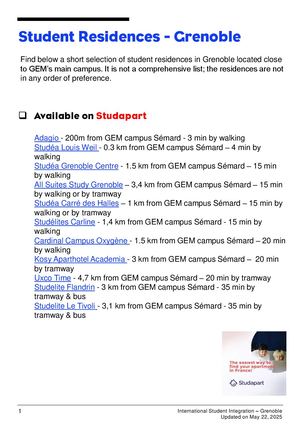 HOUSING - Student Residences In Grenoble