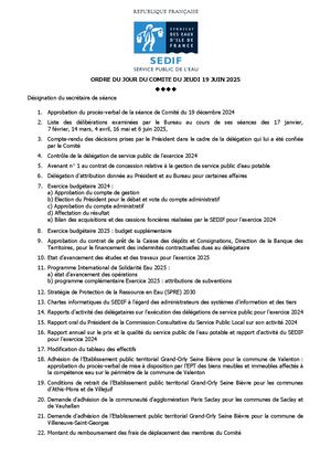 Ordre du jour Comité SEDIF 19 juin 2025