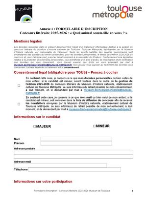 Annexe 1 Formulaire D'inscription 2025-2026
