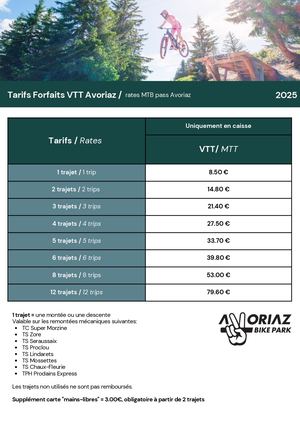 Tableau Prix Forfaits Avoriaz VTT 2025