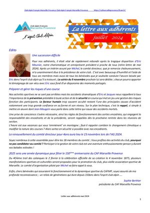 Lettre aux Adhérents CAF MP Juillet 2024