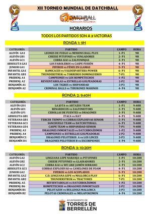 Horarios Xii Torneo Mundial De Datchball