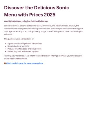 Discover The Delicious Sonic Menu With Prices 2025