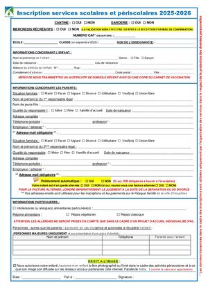 Inscription Services Scolaires et Périscolaires (cantine, garderie, mercredis récréatifs) 2025-2026