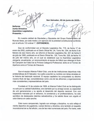 Reconocimiento Alianza F.C Asamblea Legislativa