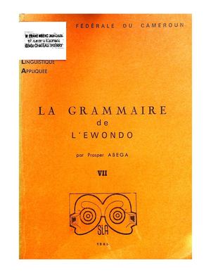 La Grammaire De L'Ewondo, Par Prosper Abega, 1969